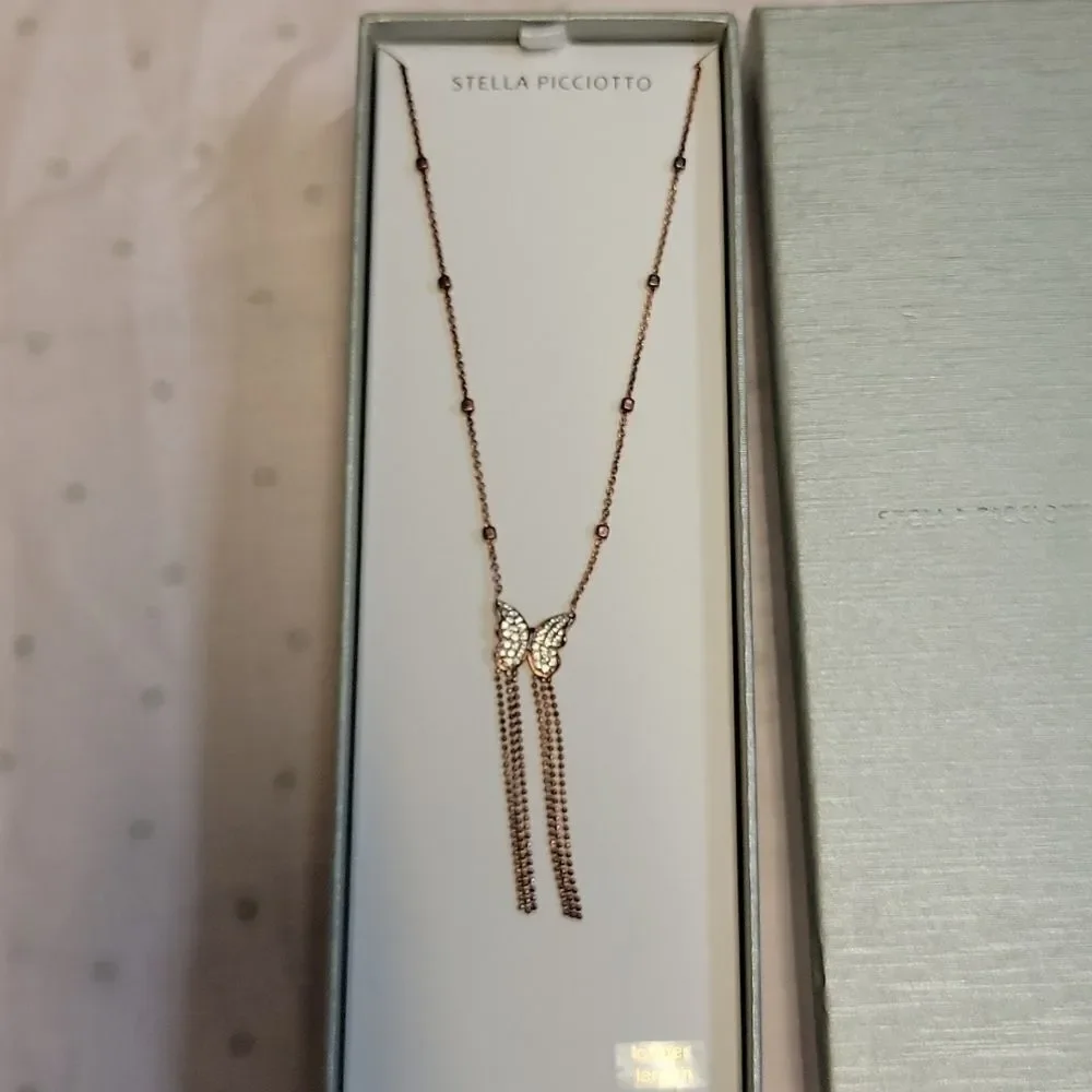 New Stella Picciotto sterling silver butterfly tassle rose gold necklace - Picture 1 of 5